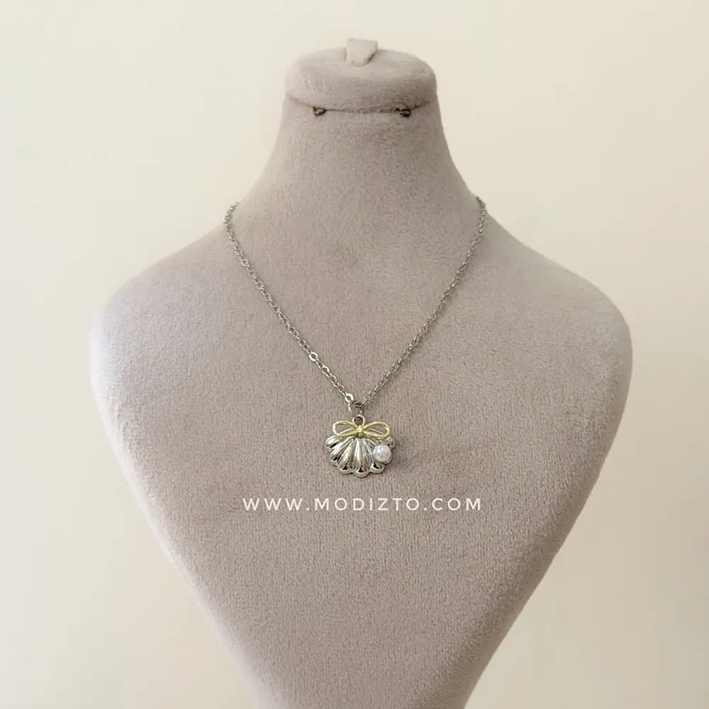 گردنبند استیل پینترستی مدل صدف پاپیون دار — تصویر ۶