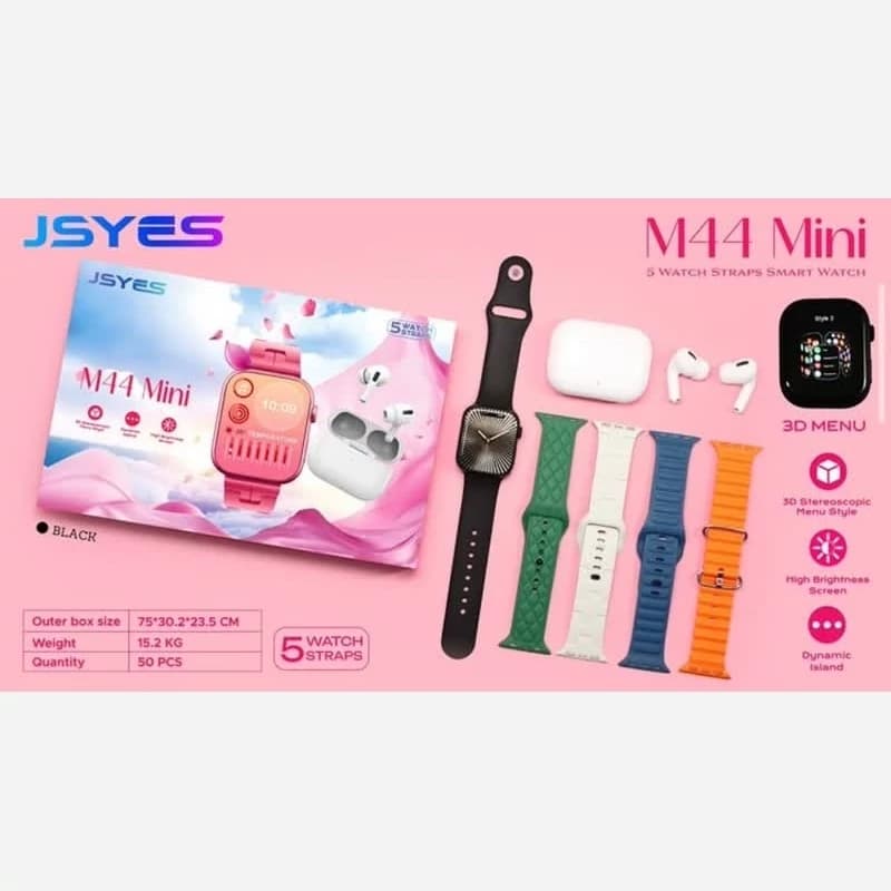 ساعت هوشمند JSYES M44 Mini به همراه هندزفری بلوتوث TWS و ۵ بند قابل تعویض — تصویر ۵