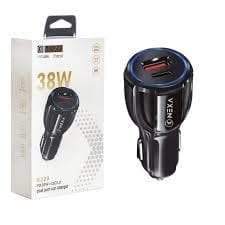 شارژر فندکی نیکسا مدل R220 توان 38 وات با دو خروجی USB و USB-C فست شارژ