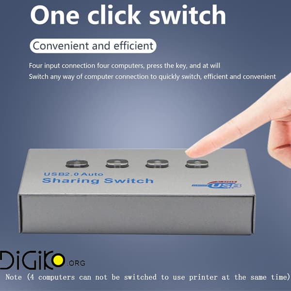 دیتا سوئیچ USB پرینتر 4 به 1 بدنه فلزی — تصویر ۲