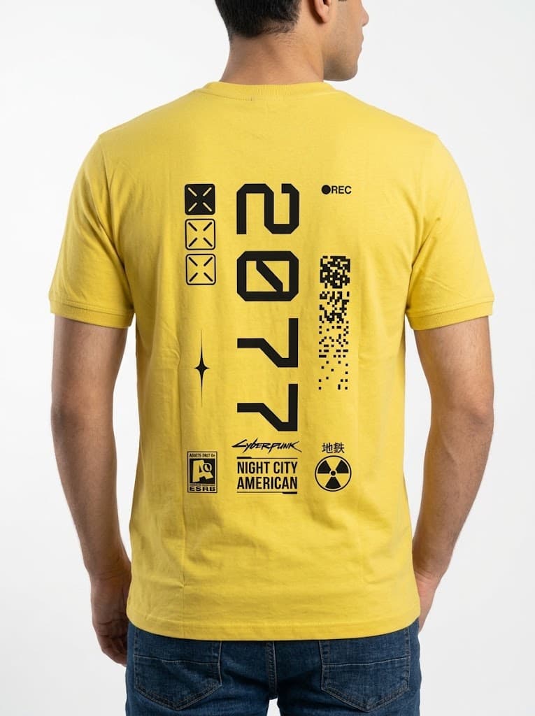 تیشرت سایبرپانک 2077 Cyberpunk رنگ زرد — تصویر ۲