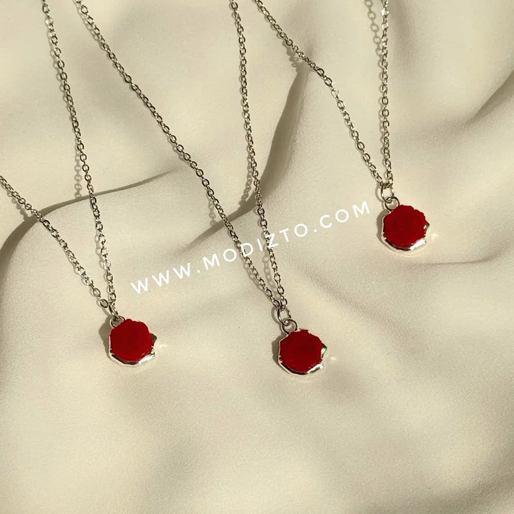 گردنبند استیل گل رز مخملی