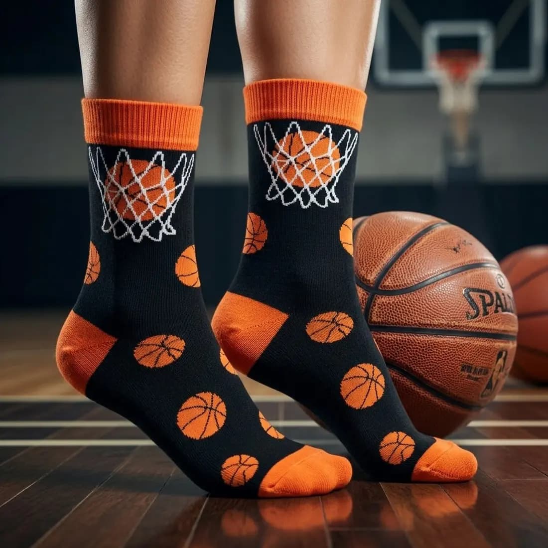 جوراب ورزشی طرح تور و توپ بسکتبال Basketball
