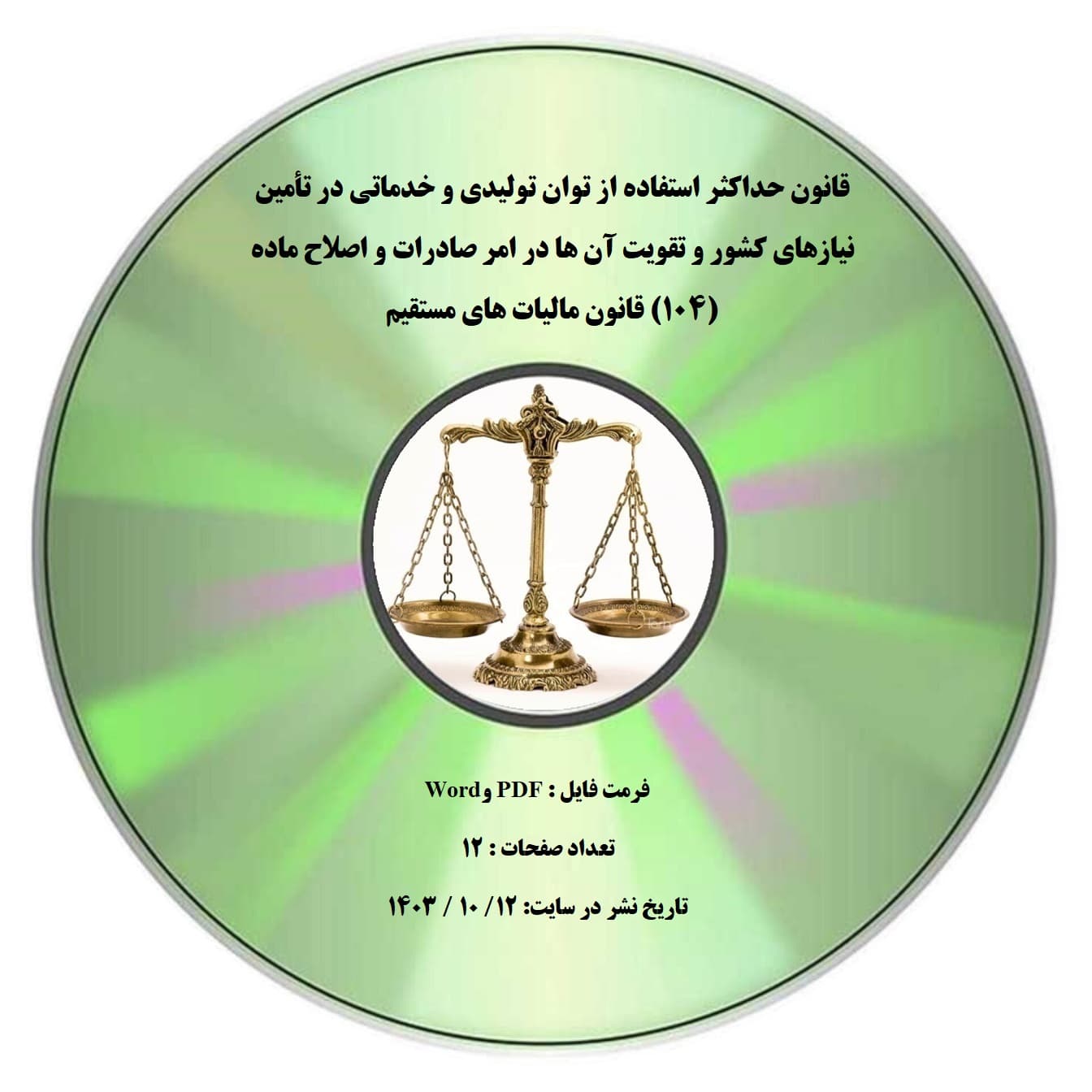 قانون حداکثر استفاده از توان تولیدی و خدماتی در تأمین نیازهای کشور و تقویت آن ها در امر صادرات و اصلاح ماده (۱۰۴) قانون مالیات های مستقیم