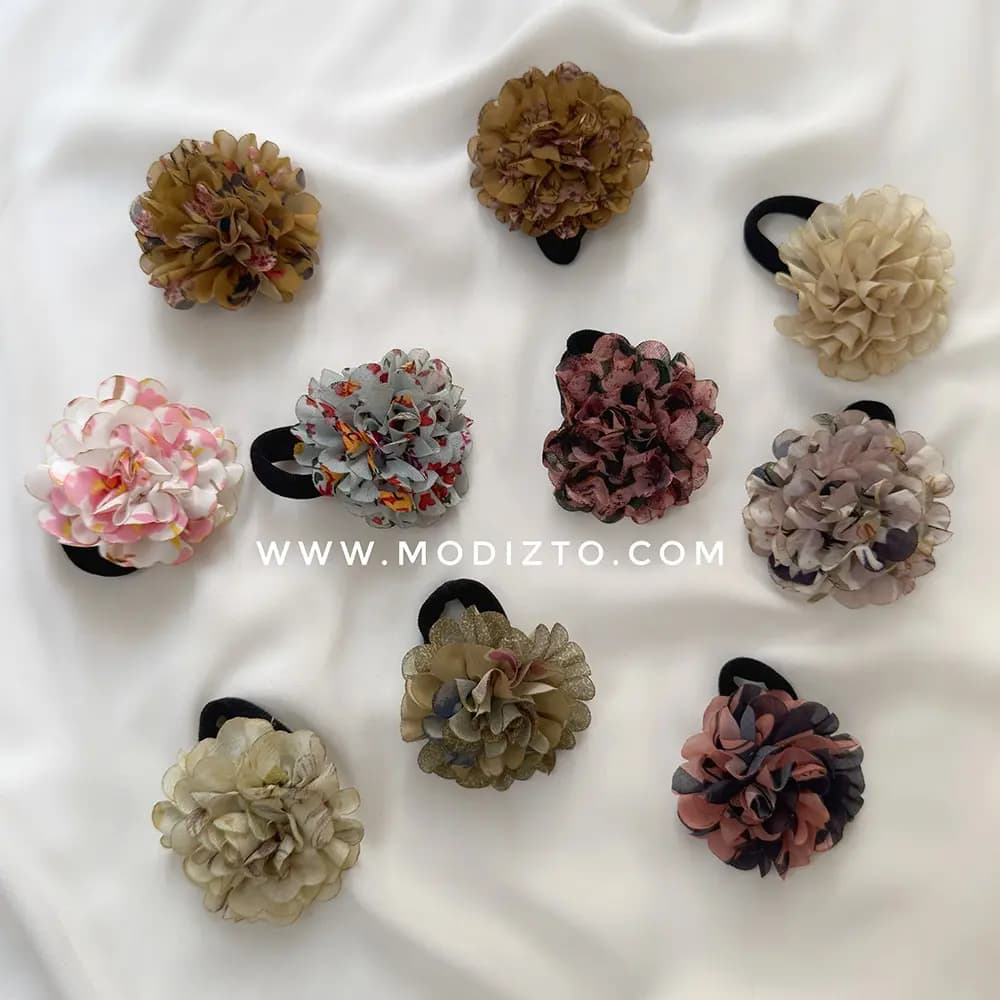 کش مو گل داوودی پارچه ای