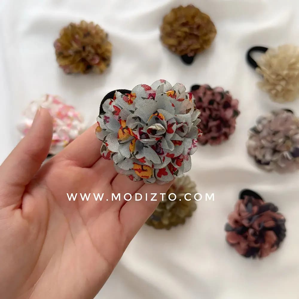 کش مو گل داوودی پارچه ای — تصویر ۲