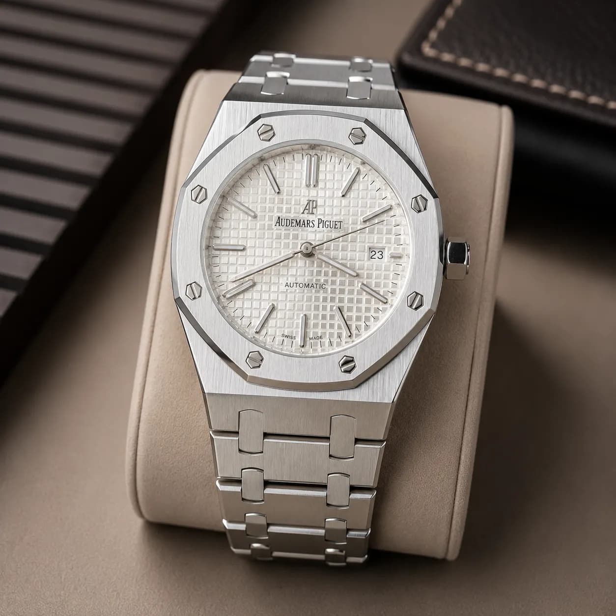 ساعت مچی مردانه اودمار پیگه Royal Oak صفحه بژ استیل