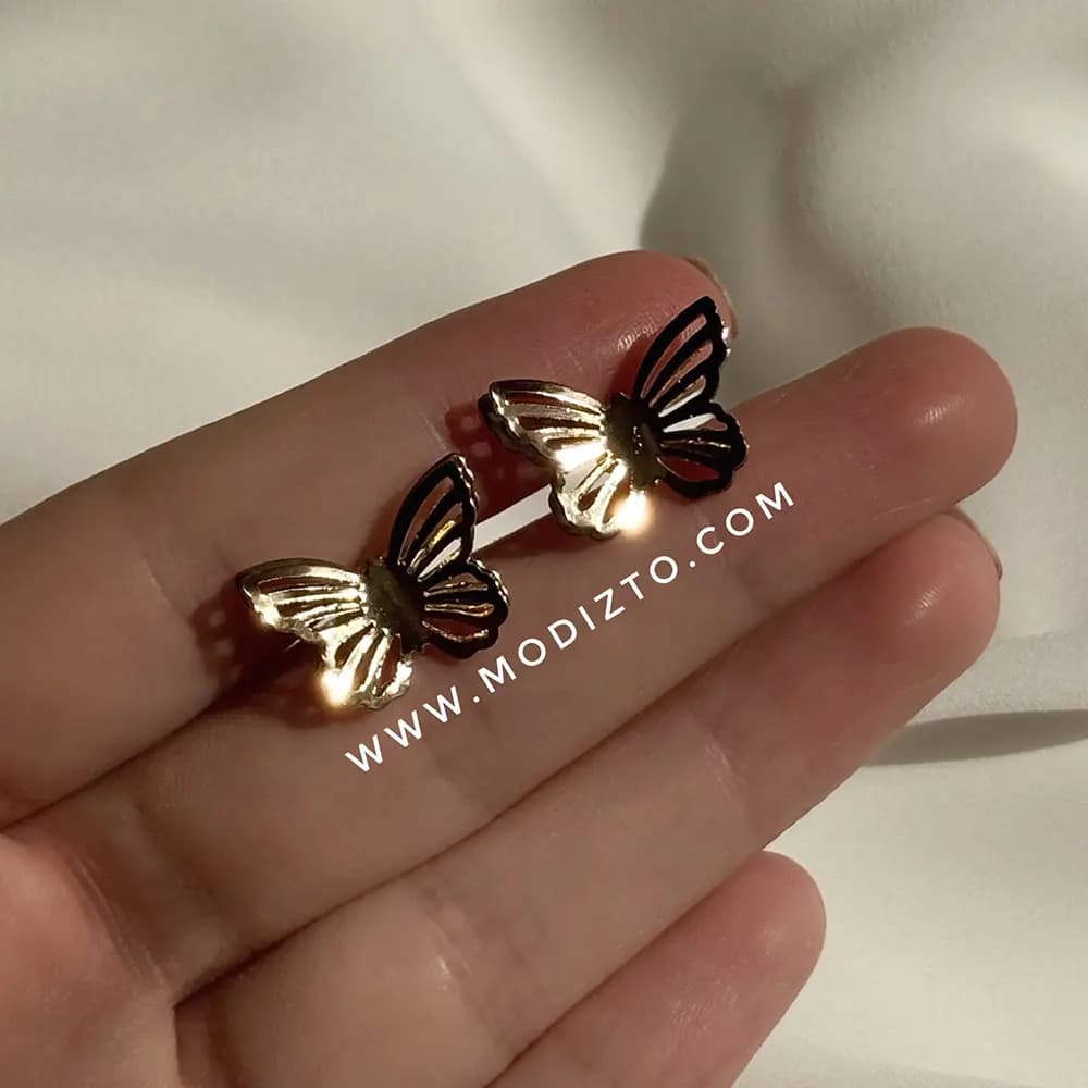 گوشواره میخی استیل مدل پروانه — تصویر ۵