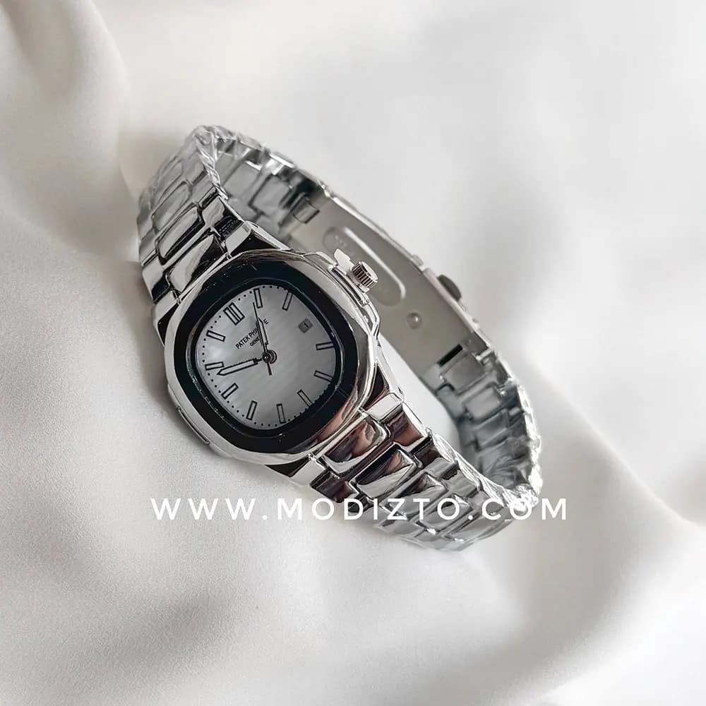 ساعت مچی زنانه طرح پتک فیلیپ ناتیلوس Patek Philippe صفحه سفید تقویم دار — تصویر ۴