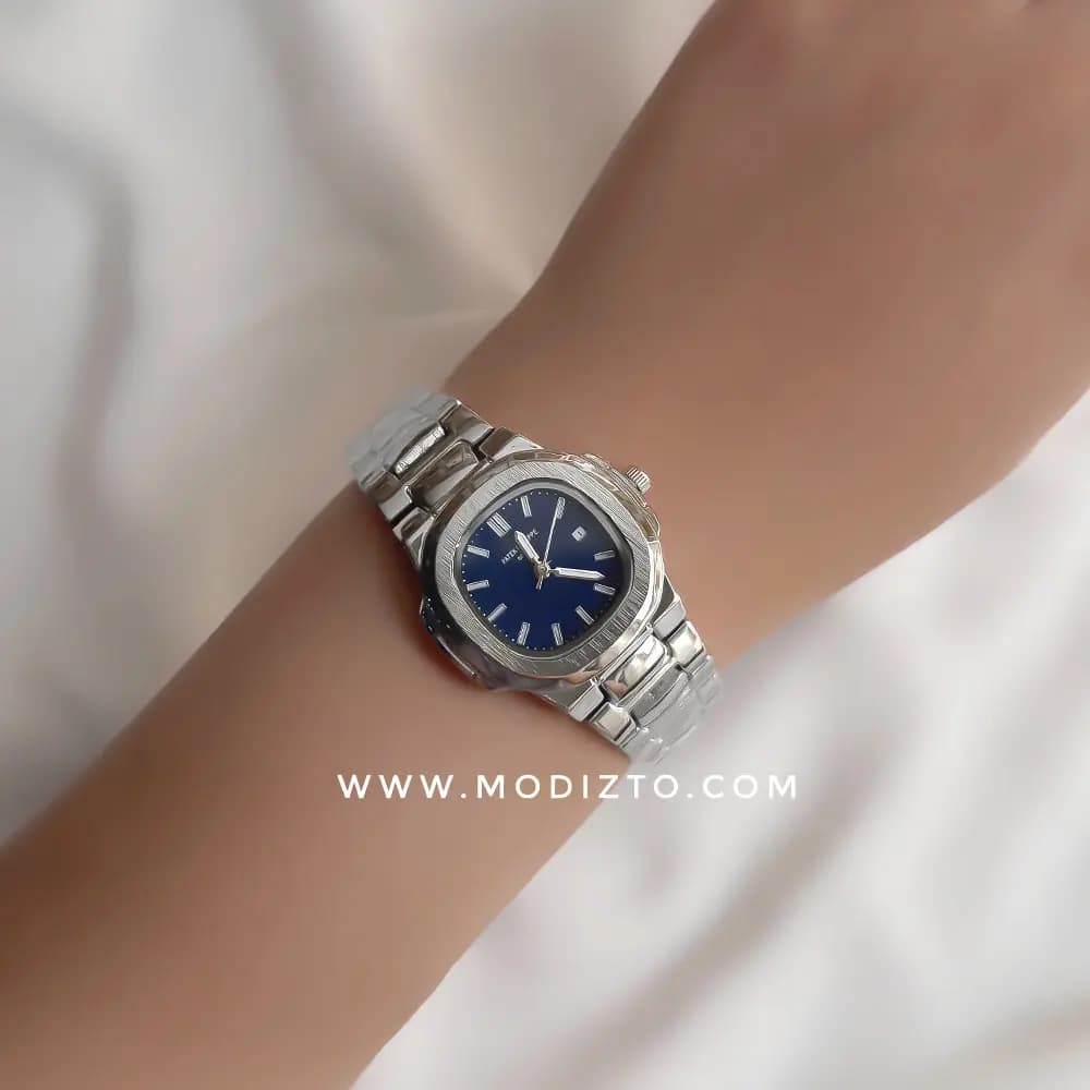 ساعت مچی زنانه طرح پتک فیلیپ ناتیلوس Patek Philippe صفحه سرمه ای تقویم دار — تصویر ۳