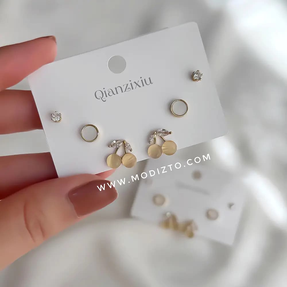 پک گوشواره میخی استیل سه عددی مدل گیلاس