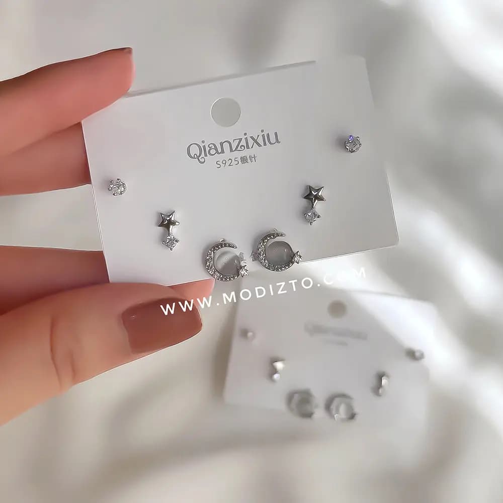 پک گوشواره میخی استیل سه عددی مدل کهکشان