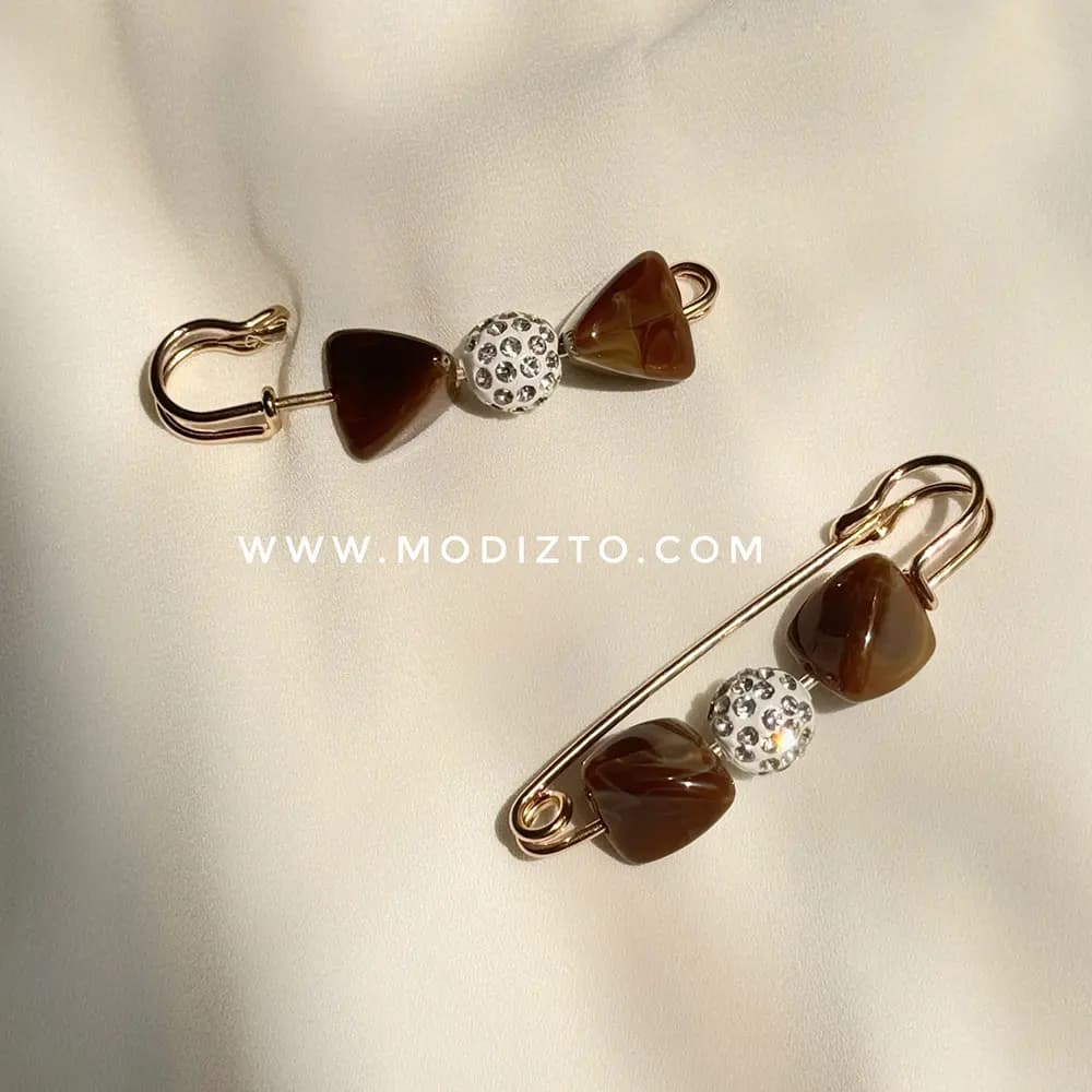 سنجاق سینه اسکاتلندی طرح عقیق قهوه ای — تصویر ۲