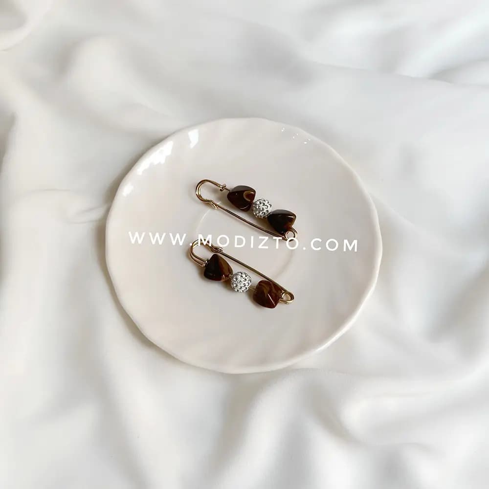 سنجاق سینه اسکاتلندی طرح عقیق قهوه ای — تصویر ۳