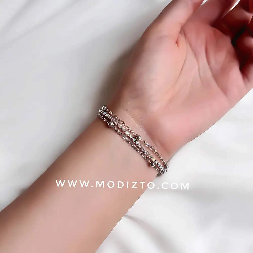دستبند سه لاین تنیسی توپی استیل — تصویر ۳