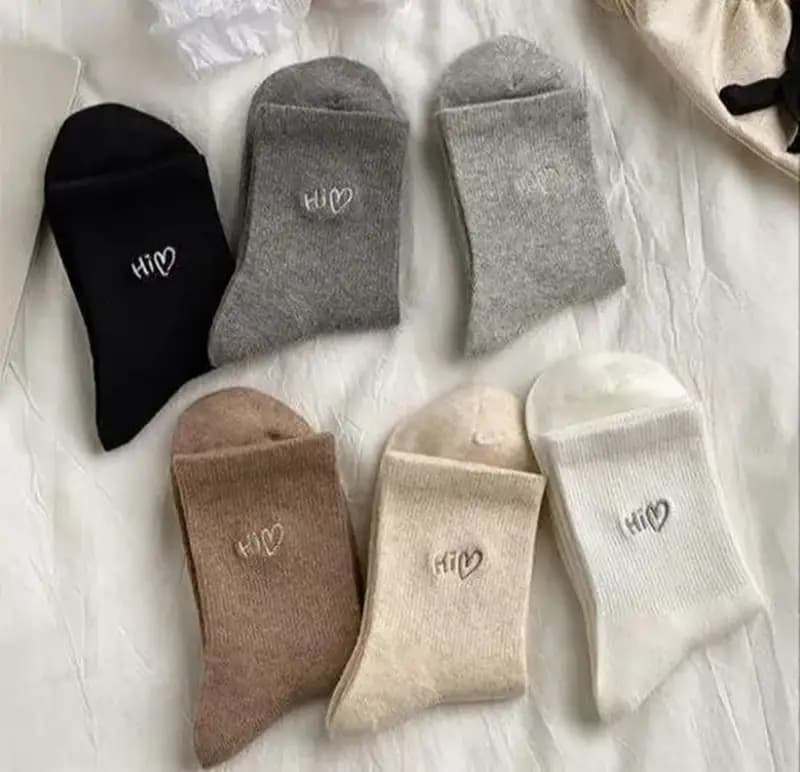 جوراب ساقدار گلدوزی قلب پنبه ای