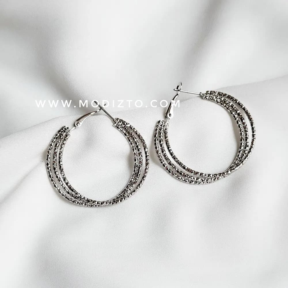 گوشواره استیل حلقه ای مدل سه لاین تراش دار