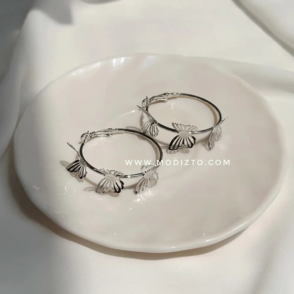 گوشواره استیل حلقه ای پروانه دار — تصویر ۳