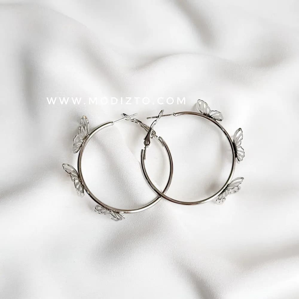 گوشواره استیل حلقه ای پروانه دار — تصویر ۴