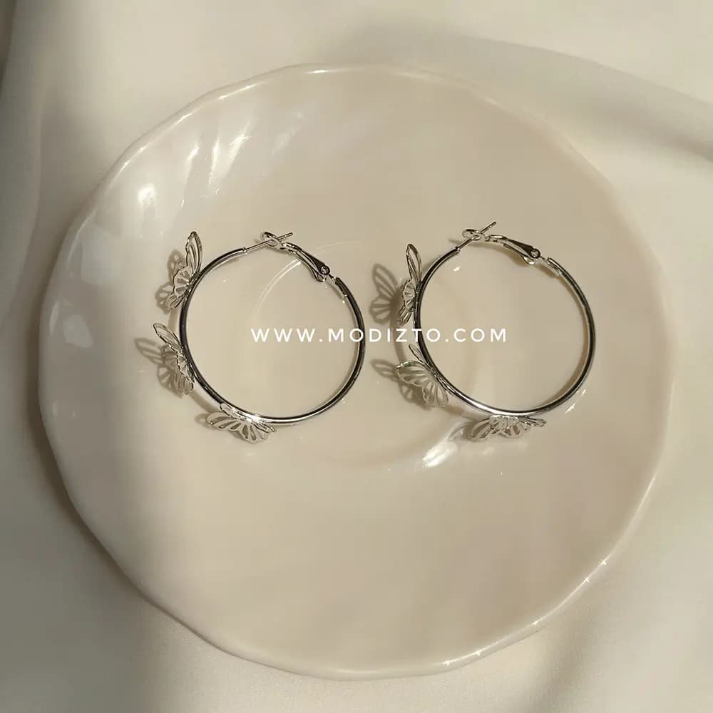 گوشواره استیل حلقه ای پروانه دار — تصویر ۷