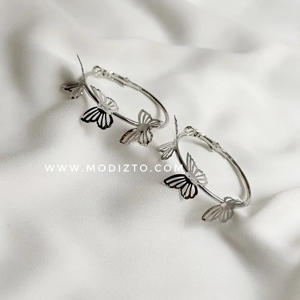 گوشواره استیل حلقه ای پروانه دار