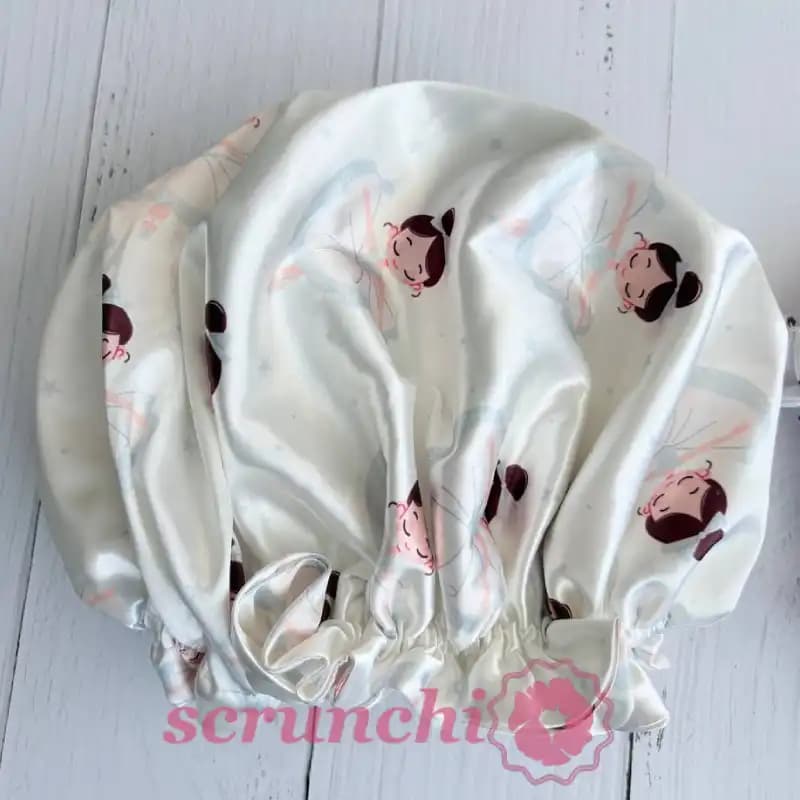 کلاه خواب ساتن ابریشم دورو سفید طرح دختر