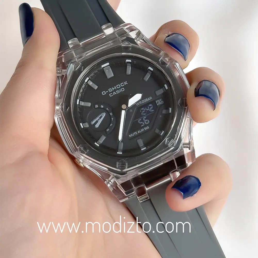 ساعت مچی کاسیو جی شاک پمپی مدل GA-2100 بند طوسی — تصویر ۸