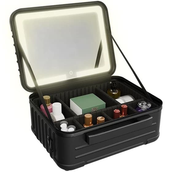کیف آرایش پرودو با آینه و LED جداشونده | Porodo Lifestyle Travel Makeup Bag with Detachable LED Mirror in Black