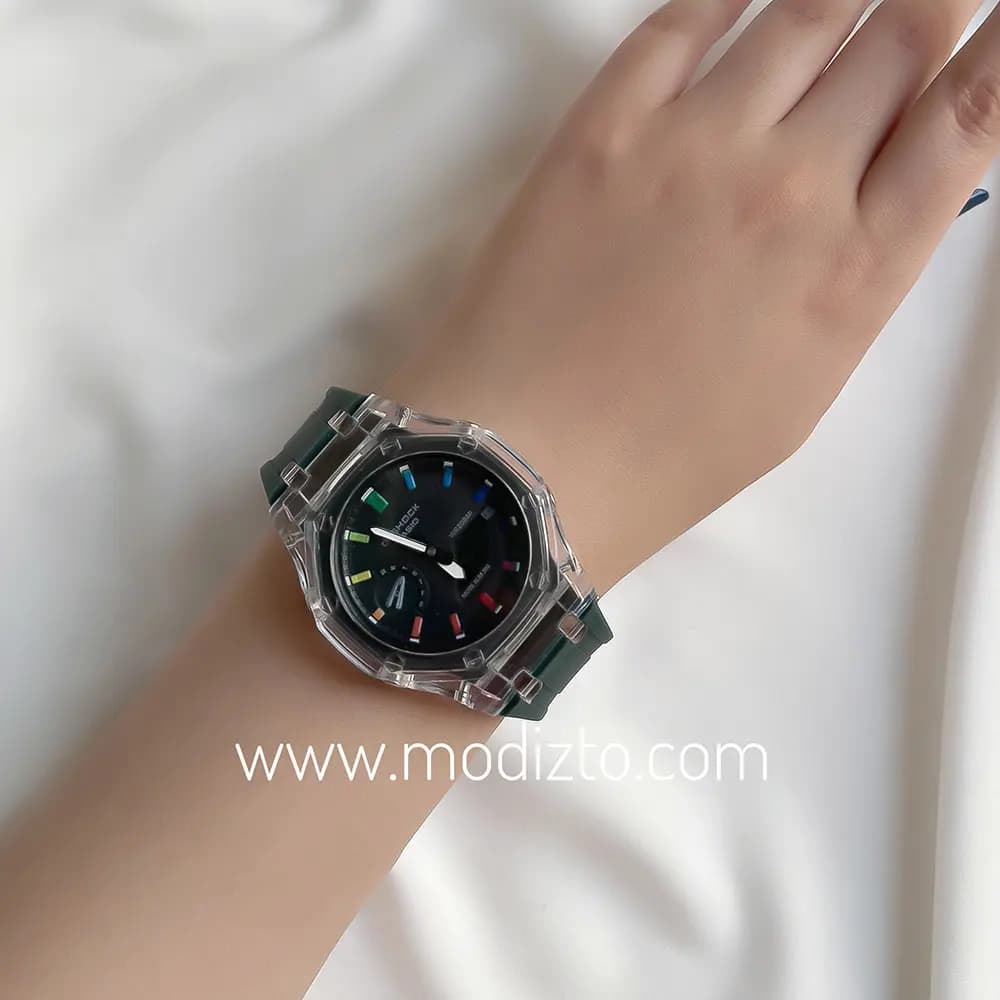 ساعت مچی کاسیو جی شاک پمپی مدل GA-2100 بند سبز تیره — تصویر ۳