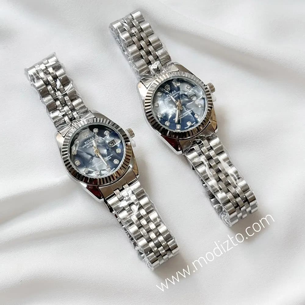 ساعت مچی زنانه طرح رولکس Rolex صفحه صدفی مشکی مدل Date just