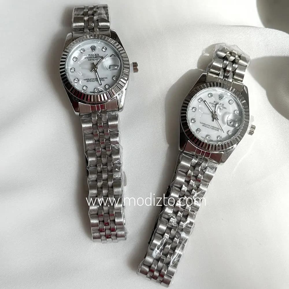 ساعت مچی زنانه طرح رولکس Rolex صفحه صدفی سفید مدل Date just — تصویر ۴