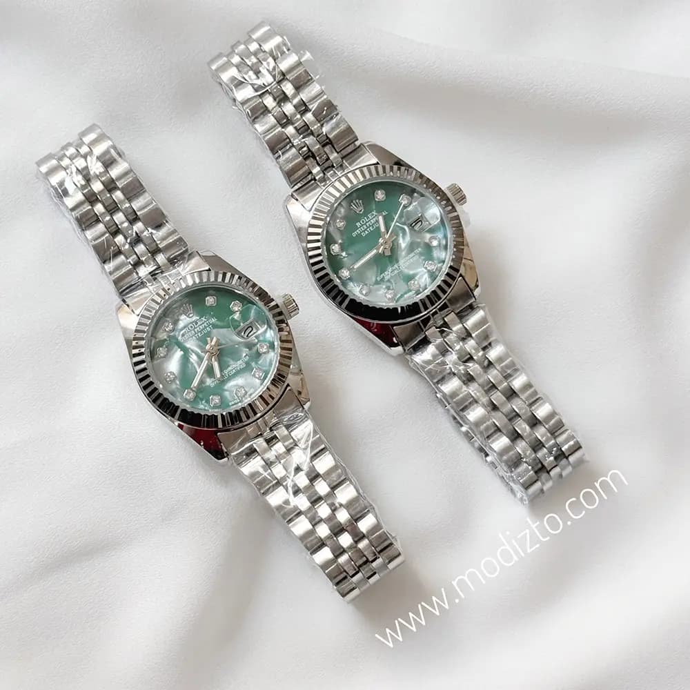 ساعت مچی زنانه طرح رولکس Rolex صفحه صدفی سبز مدل Date just