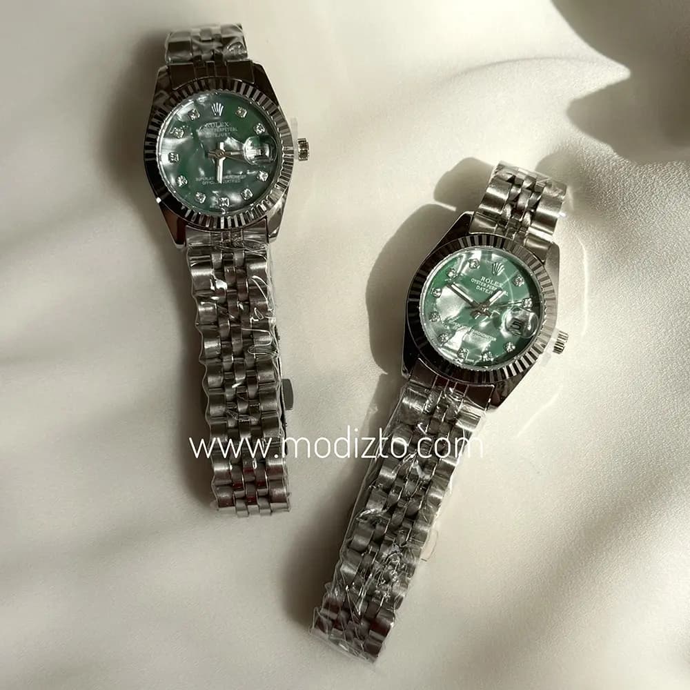 ساعت مچی زنانه طرح رولکس Rolex صفحه صدفی سبز مدل Date just — تصویر ۴