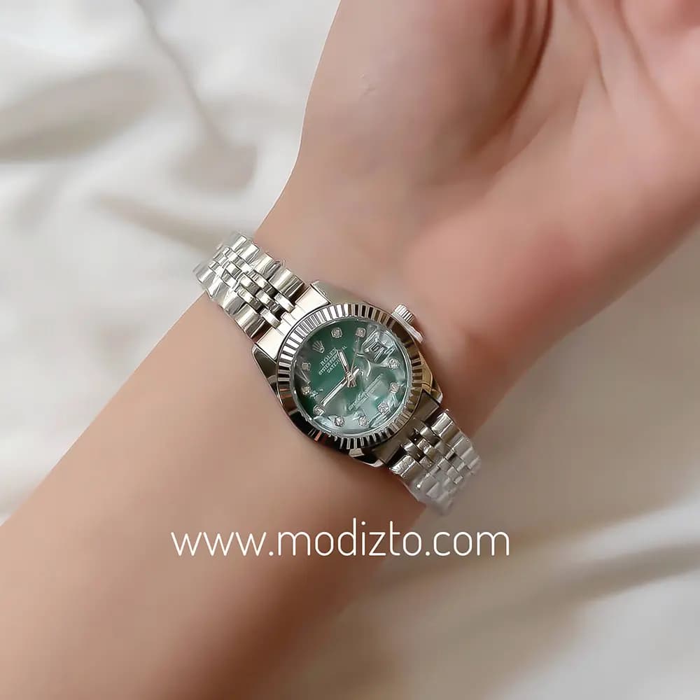 ساعت مچی زنانه طرح رولکس Rolex صفحه صدفی سبز مدل Date just — تصویر ۲
