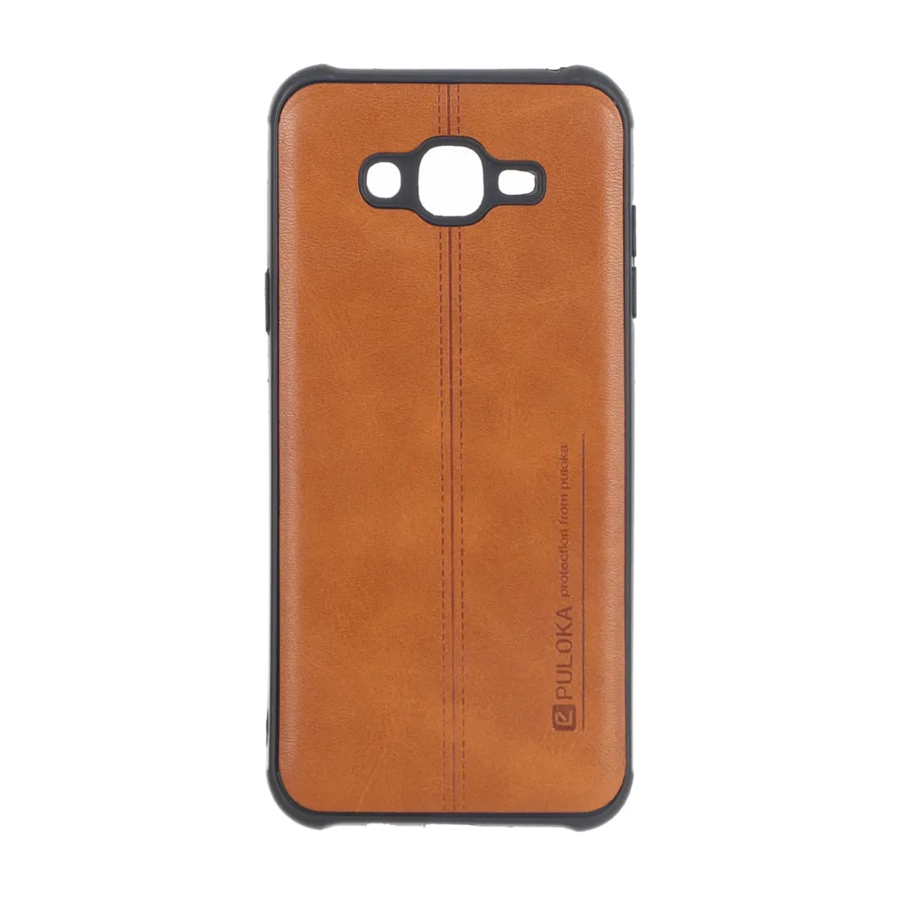 قاب Puloka طرح چرم دوخت دار محافظ لنزدار Samsung Galaxy J7 (2015) / J700 – قهوه ای
