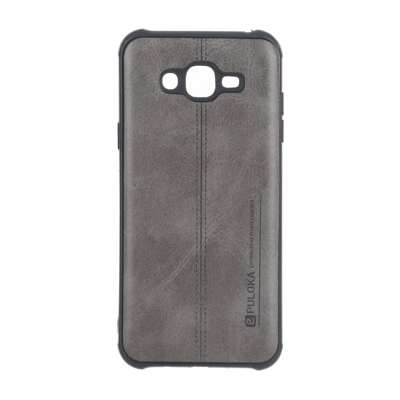 قاب Puloka طرح چرم دوخت دار محافظ لنزدار Samsung Galaxy J7 (2015) / J700 – طوسی