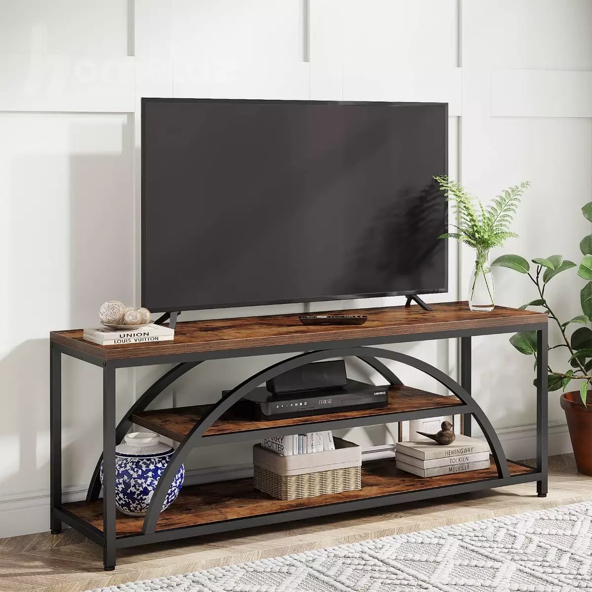 میز تلویزیون روستیک سه طبقه با صفحه mdf یا چوب مدل ht2323