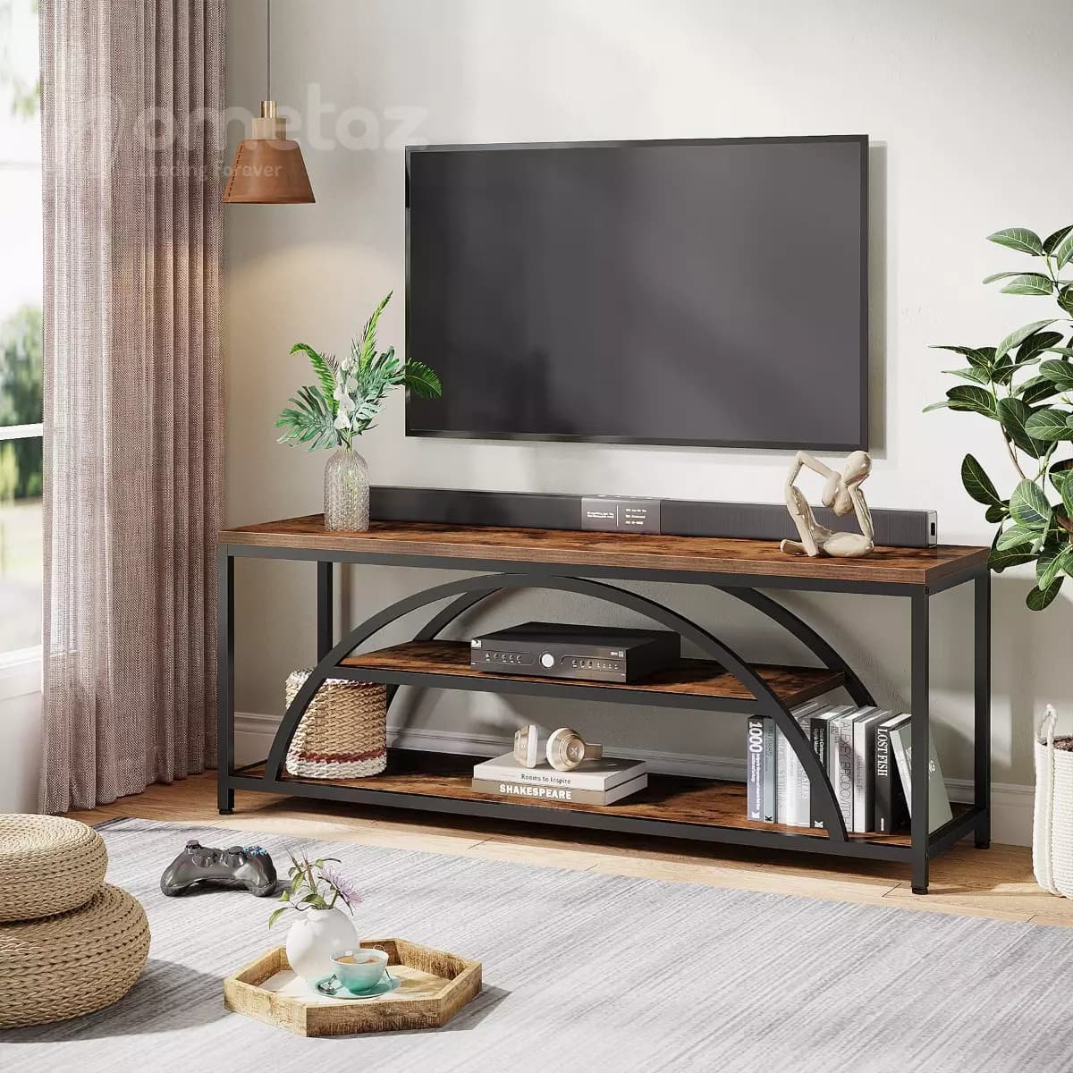 میز تلویزیون روستیک سه طبقه با صفحه mdf یا چوب مدل ht2323 — تصویر ۴