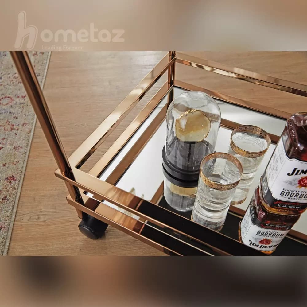 ترولی میز بار استیل طلایی و نقره ای مدرن مدل ht2114 — تصویر ۵