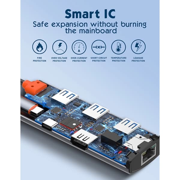 هاب 6 پورت تایپ سی الدینیو LDNIO DS-16H توان 100 وات — تصویر ۶