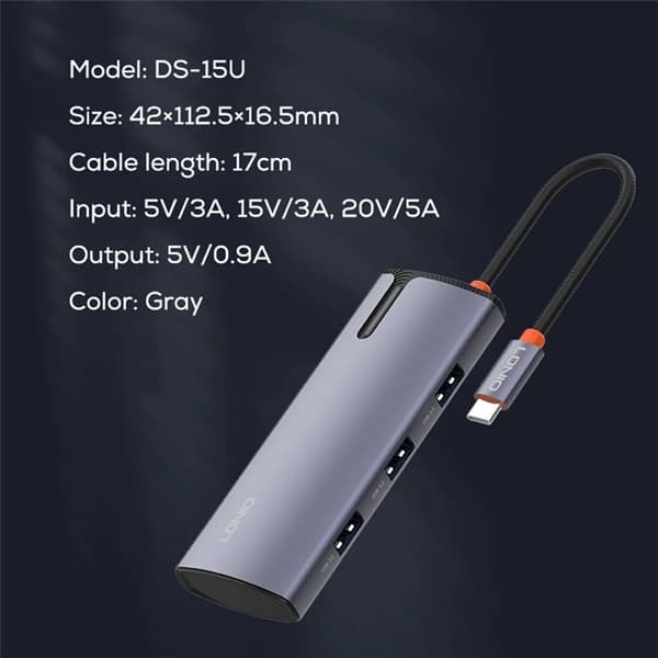 هاب 5 پورت تایپ سی الدینیو LDNIO DS-15U توان 100 وات — تصویر ۶