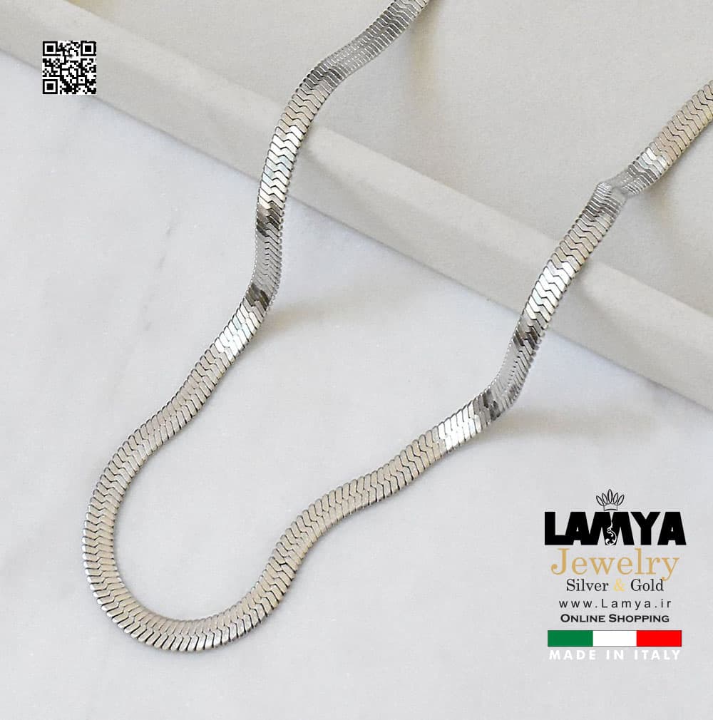 گردنبند نقره ایتالیایی مدل ماری تخت کد G138 | گالری نقره لمیا — تصویر ۴
