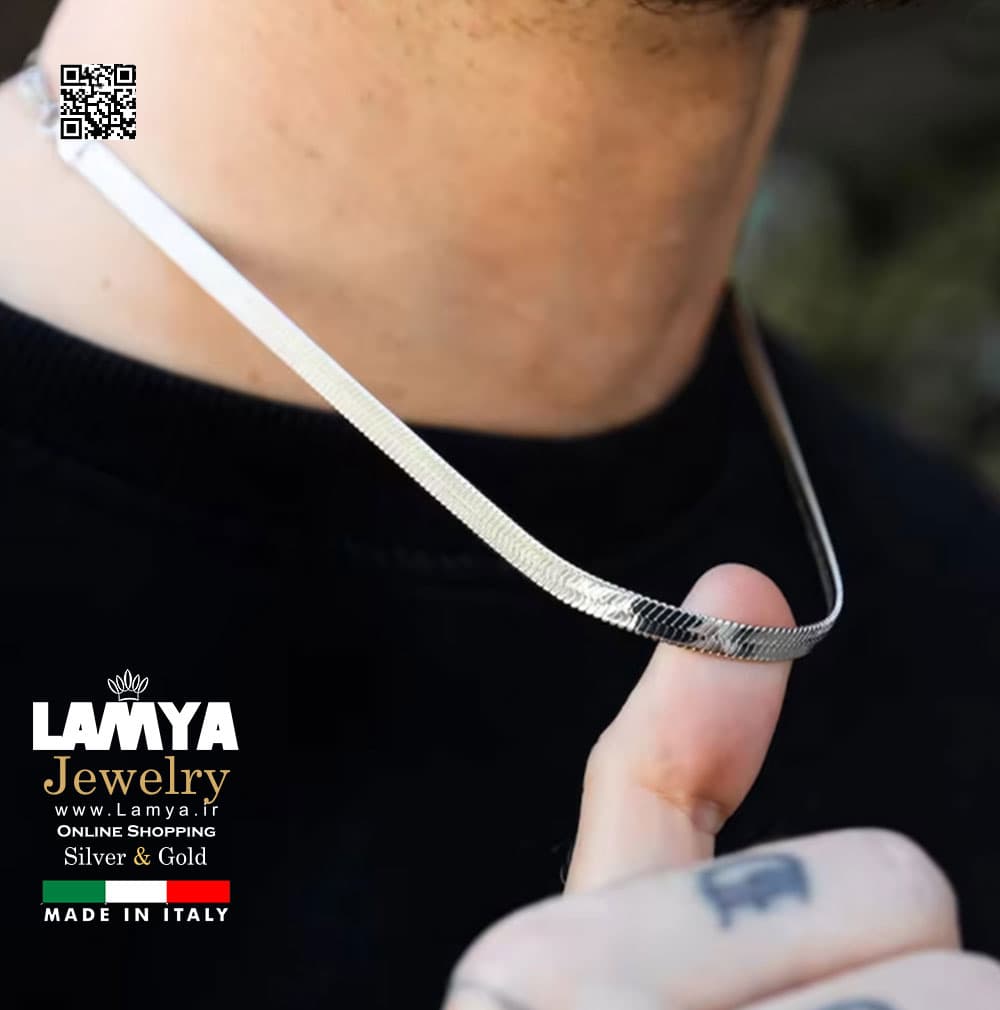 گردنبند نقره ایتالیایی مدل ماری تخت کد G138 | گالری نقره لمیا — تصویر ۲