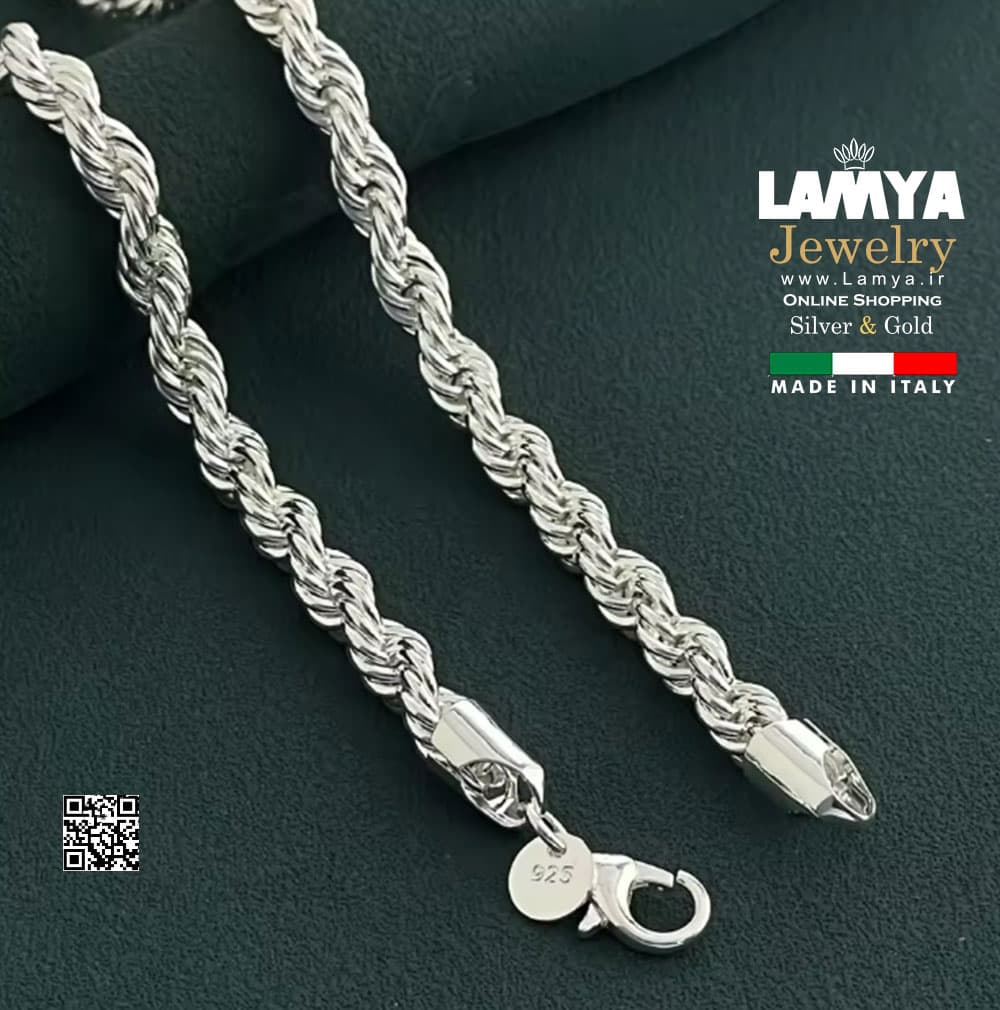 گردنبند نقره ایتالیایی مدل طنابی کد G135 — تصویر ۸