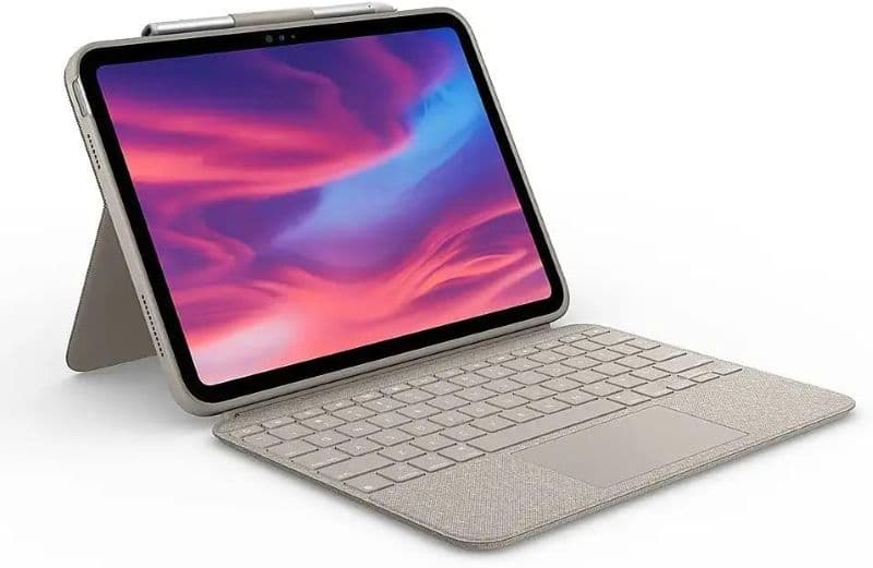 کیبورد و ترک‌پد ترکیبی Logitech برای اپل آیپد – (نسل دهم) با کیبورد جداشونده با نور پس‌زمینه – Sand