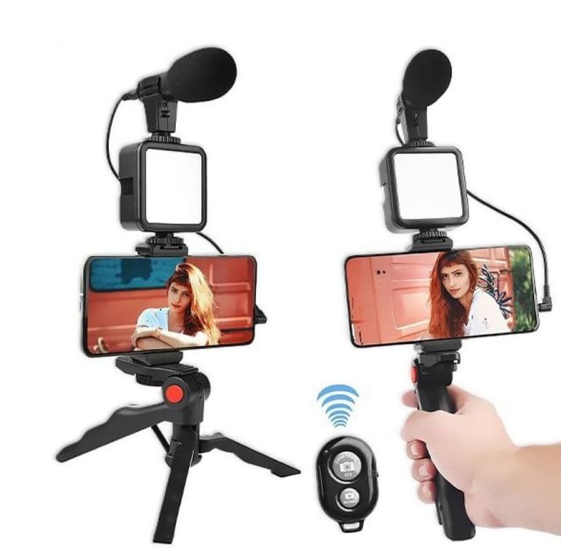 کیت ضبط ویدیوی دوربین AY-49 به همراه میکروفون، سه پایه کوچک، چراغ LED و گیره