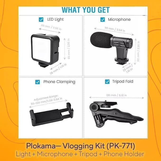 کیت ضبط ویدیوی دوربین AY-49 به همراه میکروفون، سه پایه کوچک، چراغ LED و گیره — تصویر ۲