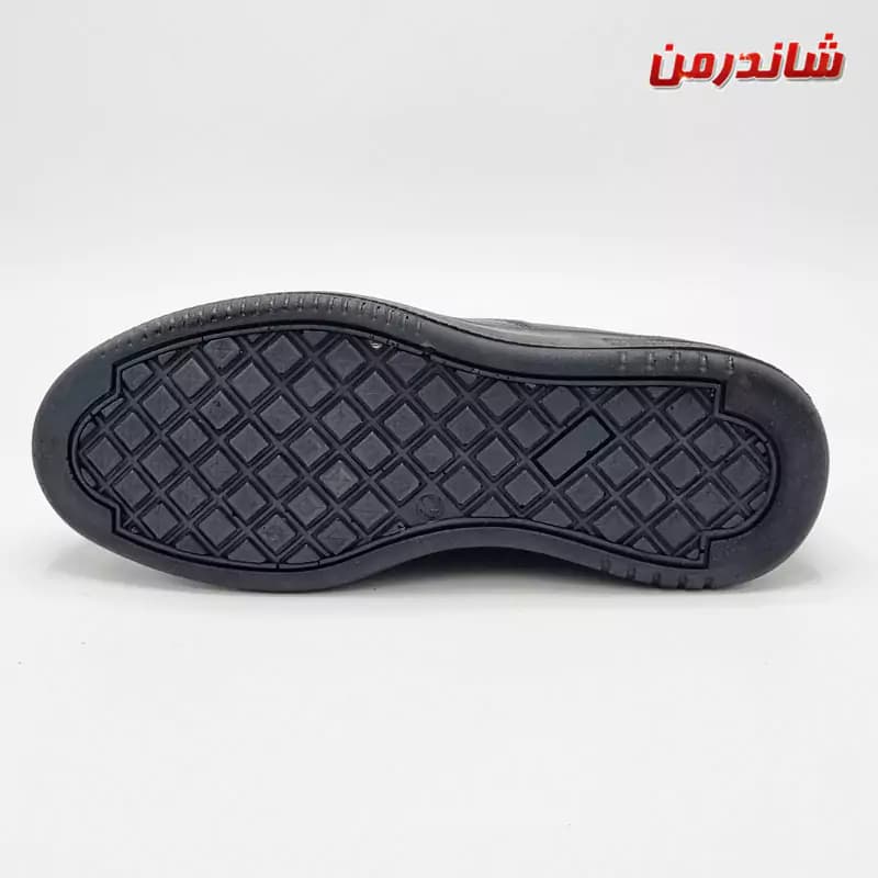 کفش چرم مردانه طبی مجلسی اداری کنار کش مدل بوگاتی مشکی — تصویر ۵