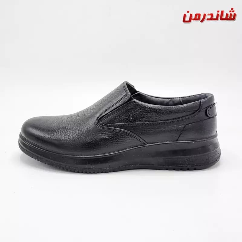 کفش چرم مردانه طبی مجلسی اداری کنار کش مدل بوگاتی مشکی