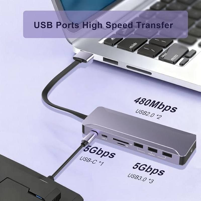 هاب USB C برای مکبوک پرو/ایر M4 M3 M2 M1 2025-2018، آداپتور ۱۳ در ۲ پورت مک — تصویر ۷